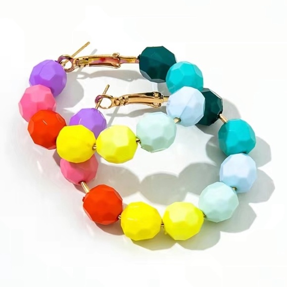 Modern Art Rainbow Hoop Earrings - Picture 3 of 3